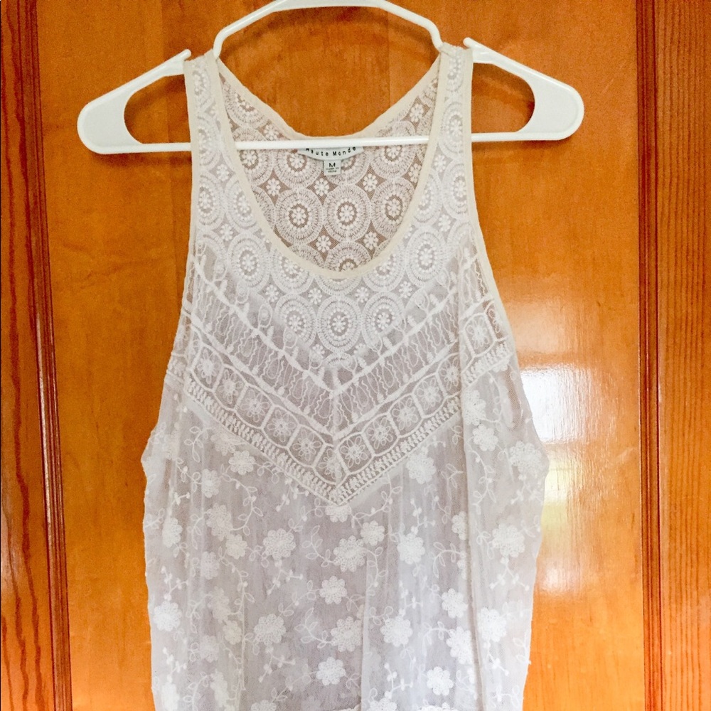 Sheer Top with Floral Accents